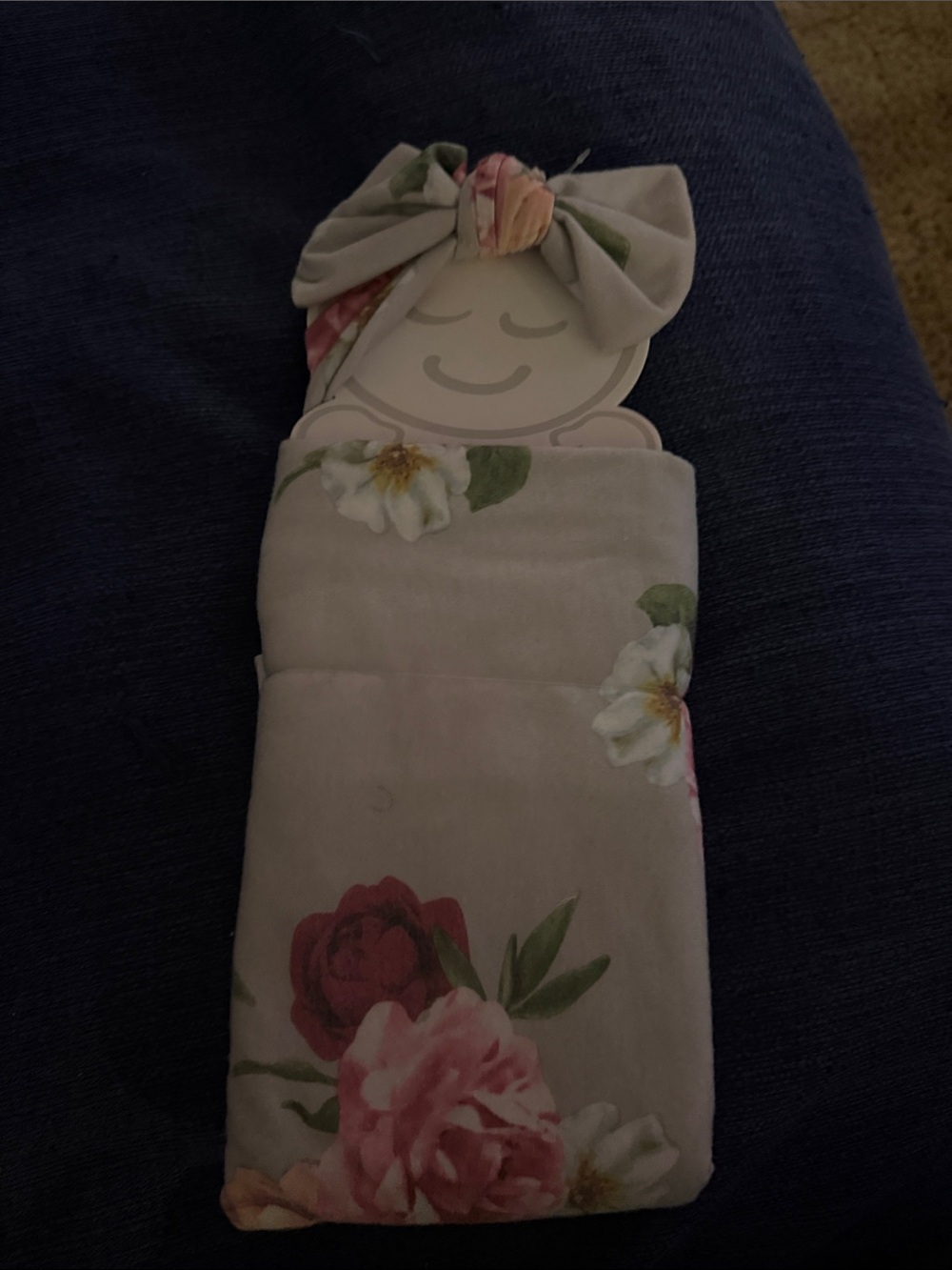 Floral grey and Pink Cotton newborn wrap with Matching headband